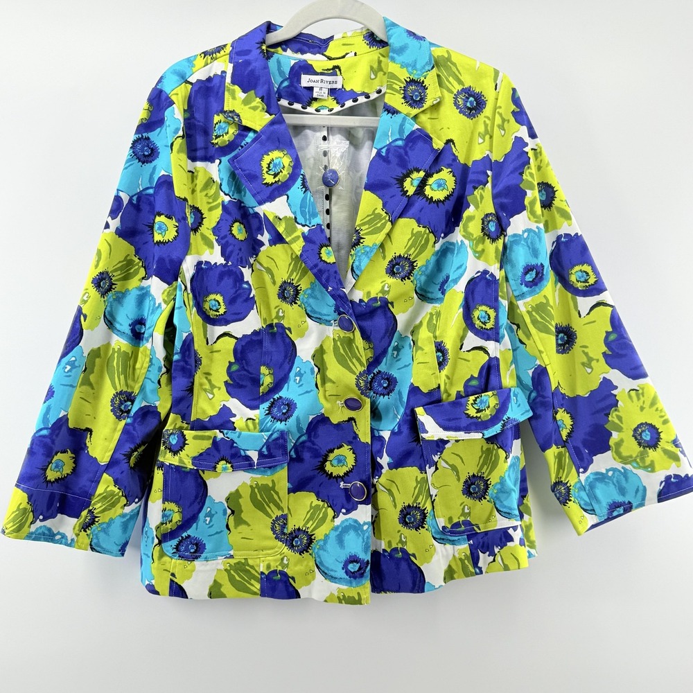 Joan Rivers Blazer Womens 16 Floral Button Jacket Stretch Spring Lightweight